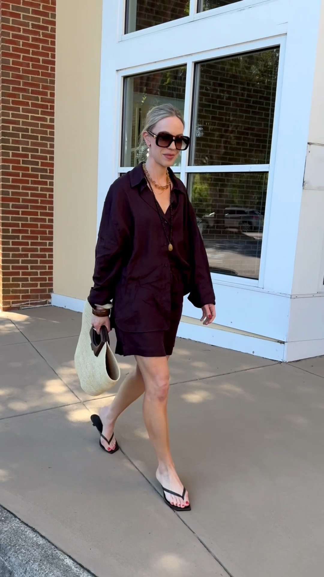 Dark brown linen for summer 🤎 

Summer casual style, vacation outfit, Euro summer, Le Tanneur straw basket tote

#LTKTravel #LTKOver40 #LTKSeasonal