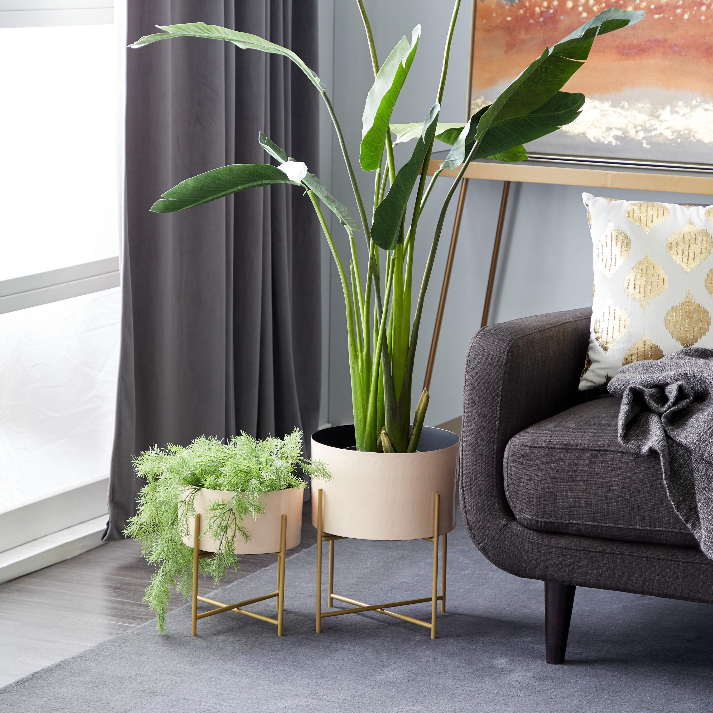 Grayson Lane 2 -Pack Round 10.0-in W x 10.0-in L Off-white Metal Indoor/Outdoor Planter Large | 22409 | Lowe's