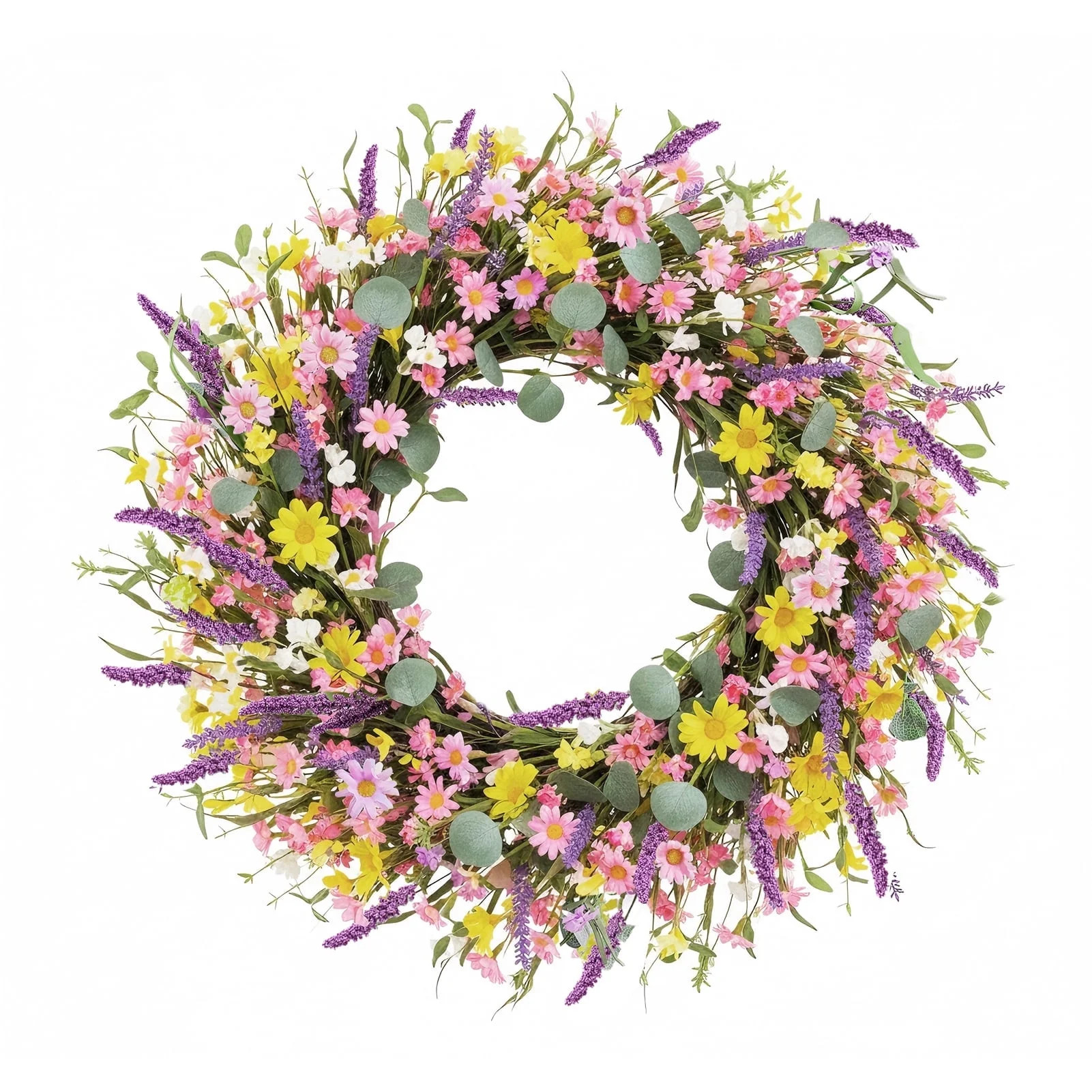 Lumikrypt 22 Inch Yellow Daisy Spring & Summer Wreath - Rustic Artificial Wildflower Decor for Fr... | Walmart (US)