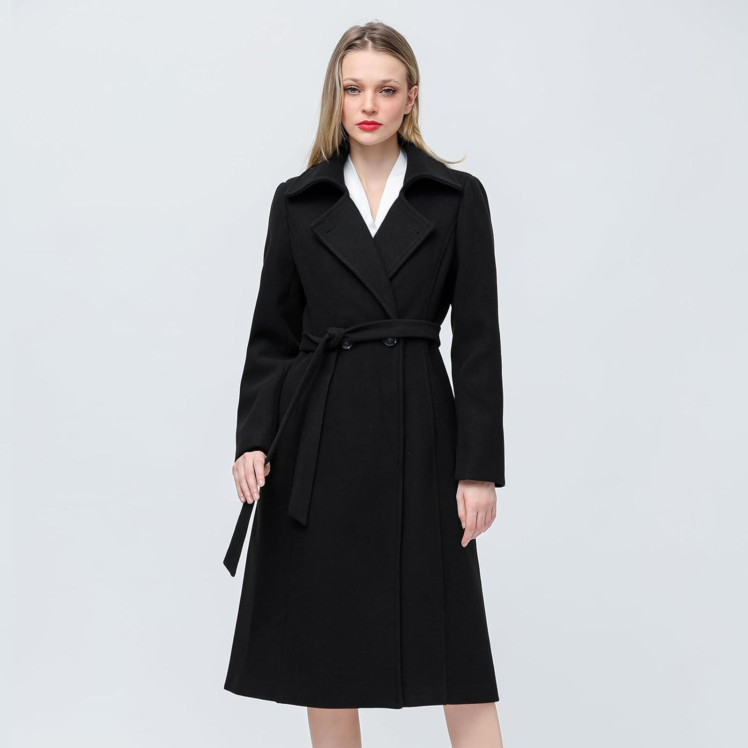 Aprsfn Women's Elegant Solid Color Mid-Length Thicken Warm Wool Blend Coat | Amazon (US)