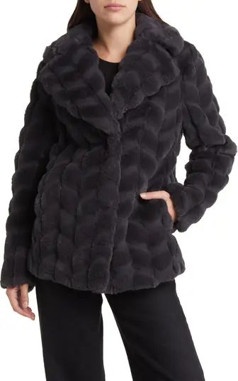 Via Spiga Grooved Herringbone Faux Fur Jacket | Nordstrom | Nordstrom