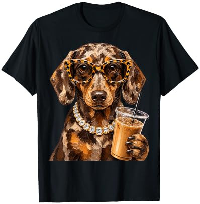 Funny Boujee Dachshund Glam Iced Coffee Glamorous Animal T-Shirt | Amazon (US)