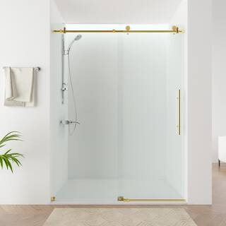 Vanity Art 56–60 in. W x 76 in. H Frameless Sliding Shower Door in Titanium Gold with Explosion... | The Home Depot