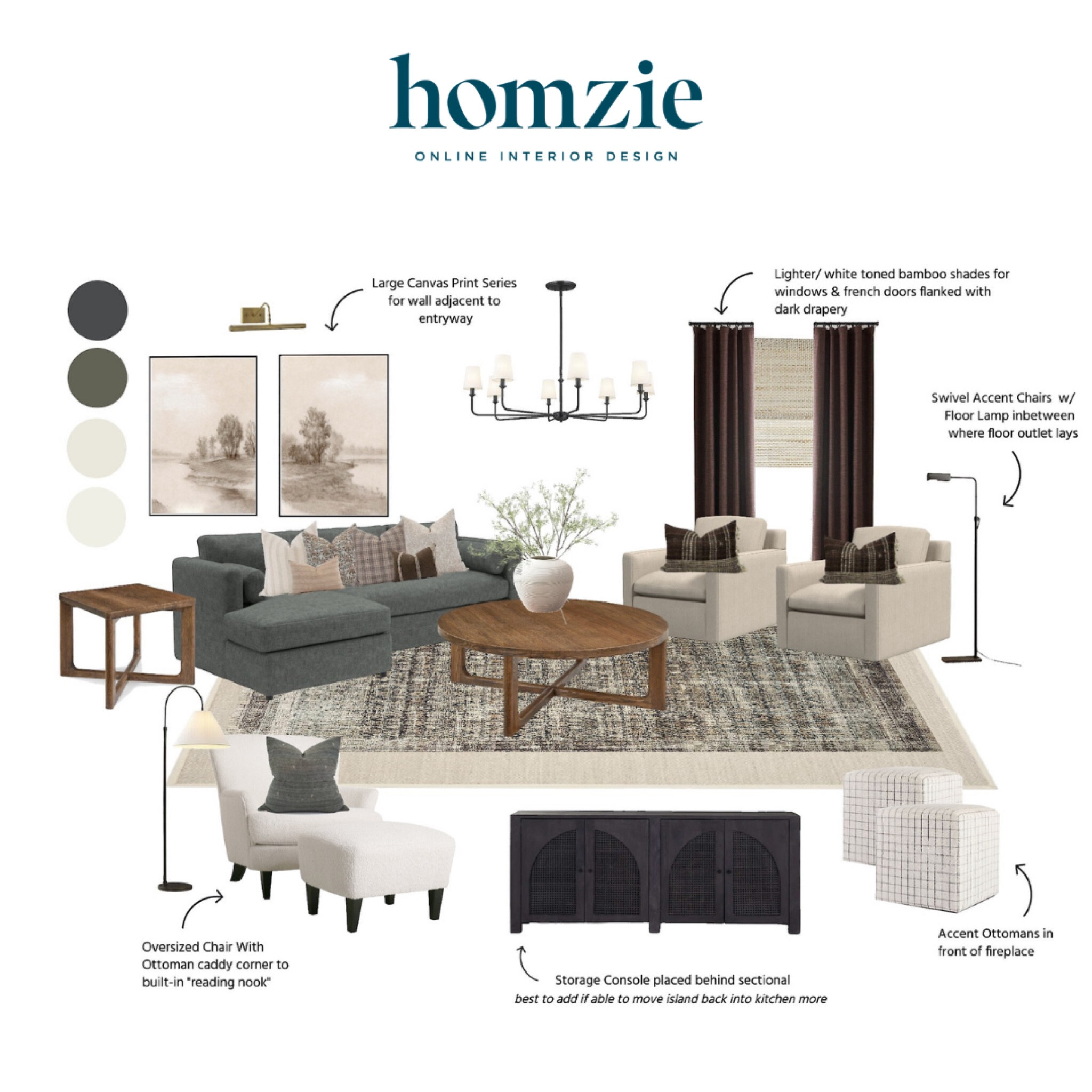 We loved designing this Moody Modern Classic living room our virtual interior design client. This space features a dark blue sectional with cottage style throw pillows, off-white swivel chairs, a round coffee table, and a large vintage canvas print series with picture light. 

Work 1:1 with a Homzie virtual interior designer for a low flat-rate and receive a custom, shoppable decorating plan! - all online.  Get started homziedesigns.com/work-with-us 


#LTKStyleTip #LTKHome #LTKSummerSales