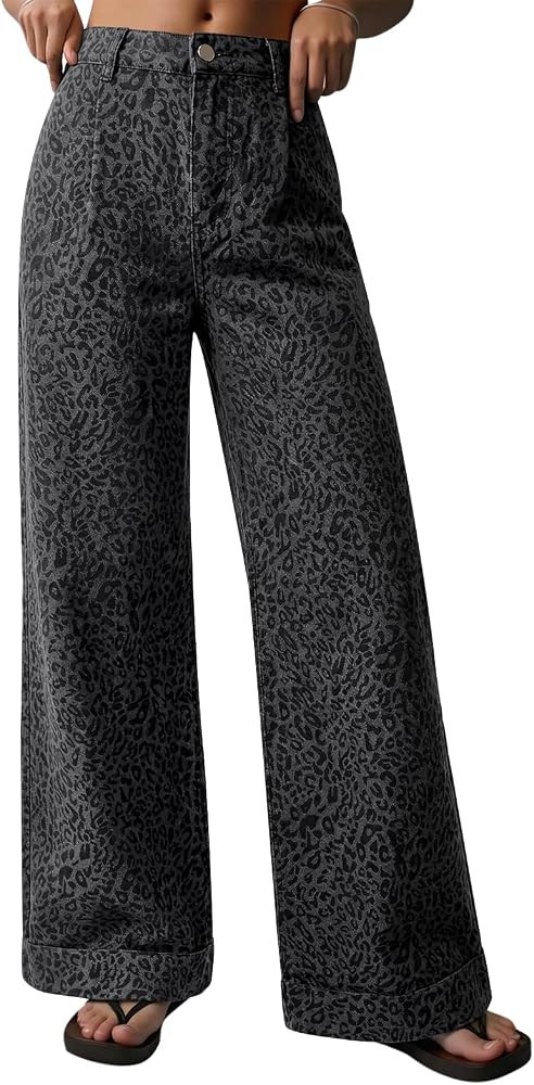 Cicy Bell Womens Floral Baggy Wide Leg Jeans High Waisted Denim Pants | Amazon (US)
