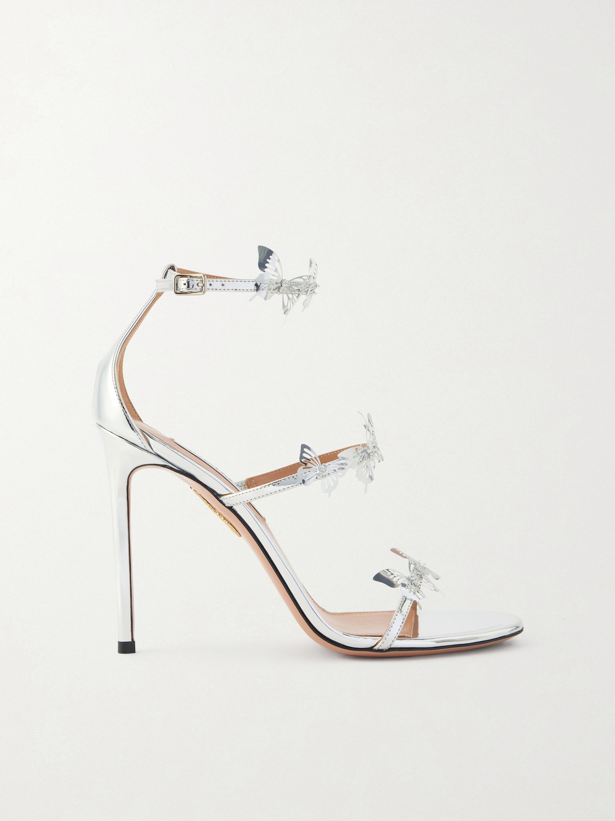Aquazzura - Papillon Sauvage 105 Embellished Metallic-leather Sandals - Silver | NET-A-PORTER (US)