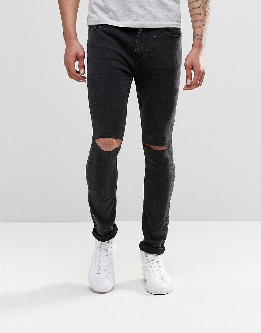 Pull&Bear Super Skinny Jeans In Washed Black With Knee Rips | ASOS UK