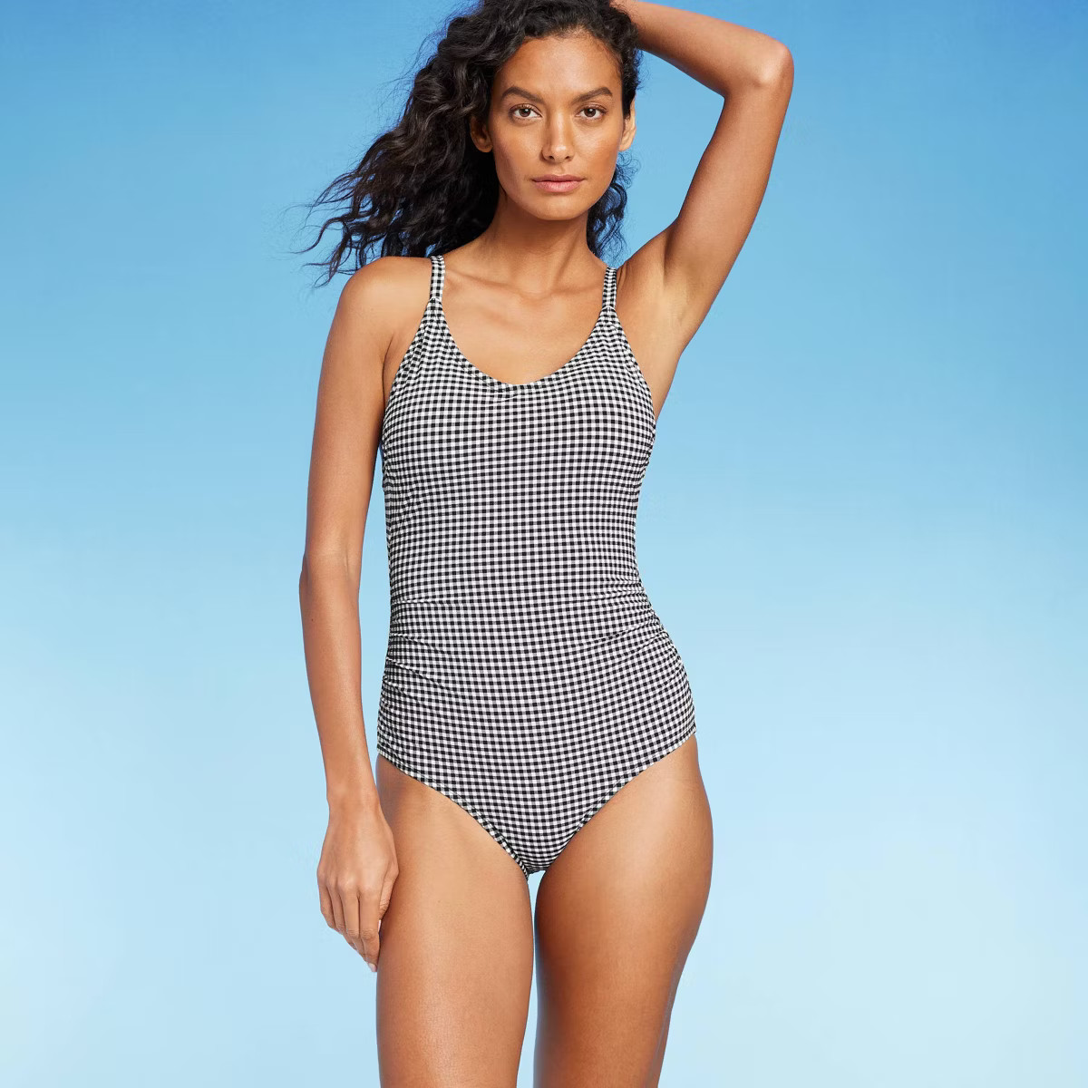 Women's Textured Gingham Ruched Full Coverage One Piece Swimsuit - Kona Sol™ Black | Target