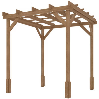 6.6' x 6.6' Wood Pergola, Outdoor Gazebo Grape Trellis with Stable Structure for Climbing Plant Support, Dark Brown | Target