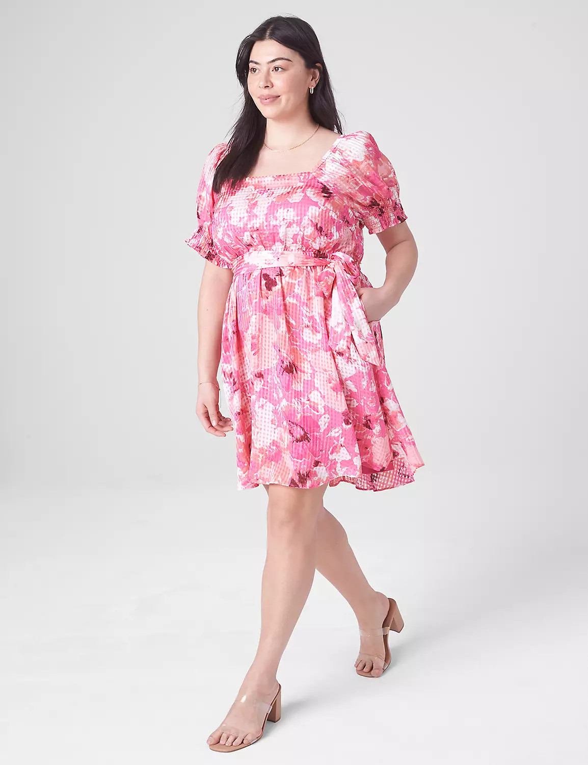 Smocked Cuff-Sleeve Square-Neck Fit & Flare Dress | LaneBryant | Lane Bryant (US)