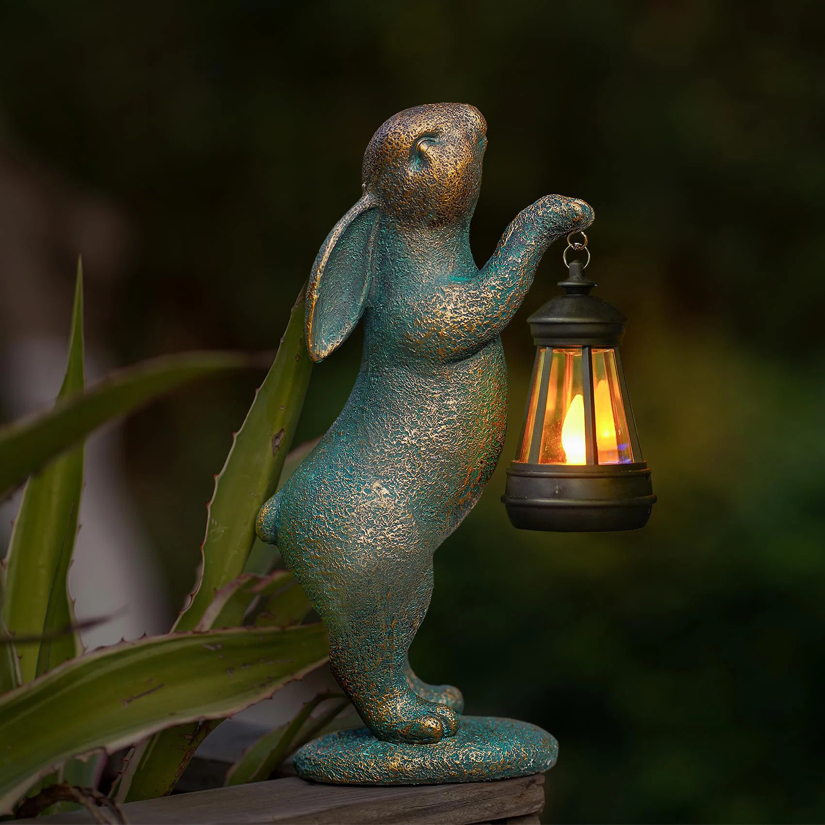 Garden Statues Rabbit With Solar Lantern Outdoor Bunny Figurines Decorations For Patio Yard Lawn ... | Wayfair North America