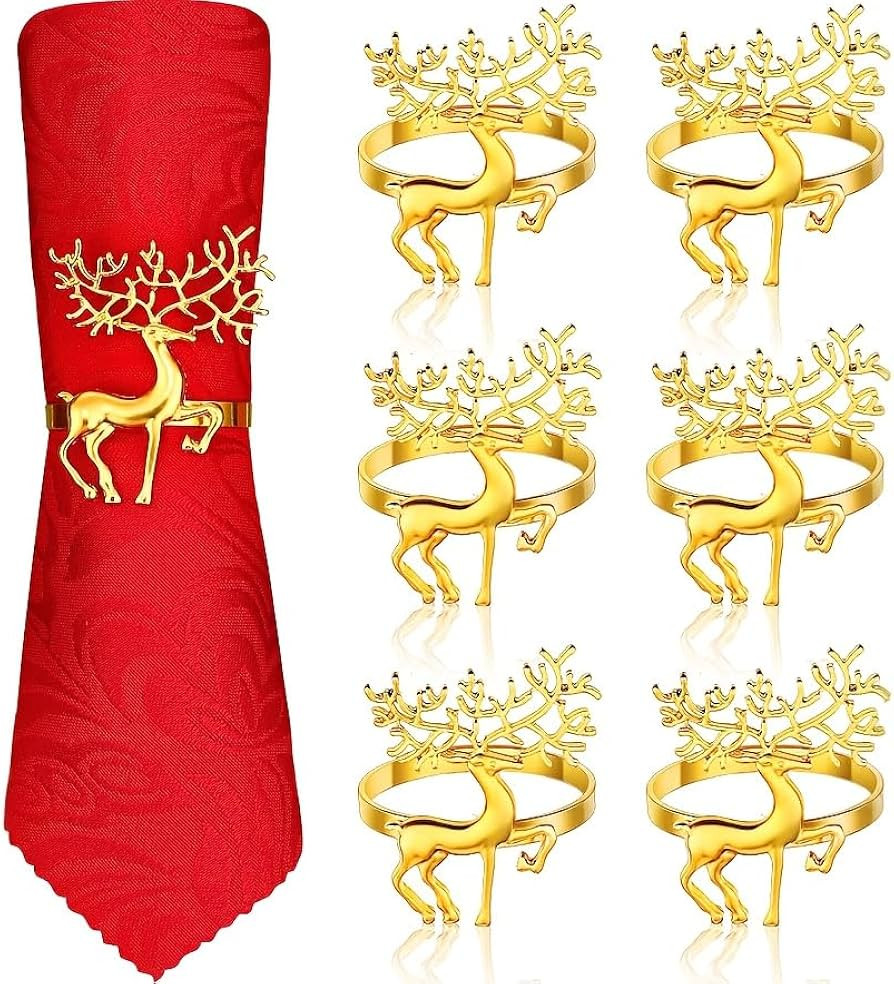 6PCS Christmas Reindeer Metal Napkin Ring Set - Elegant Vintage Design, Ideal for Holiday, Weddin... | Amazon (UK)