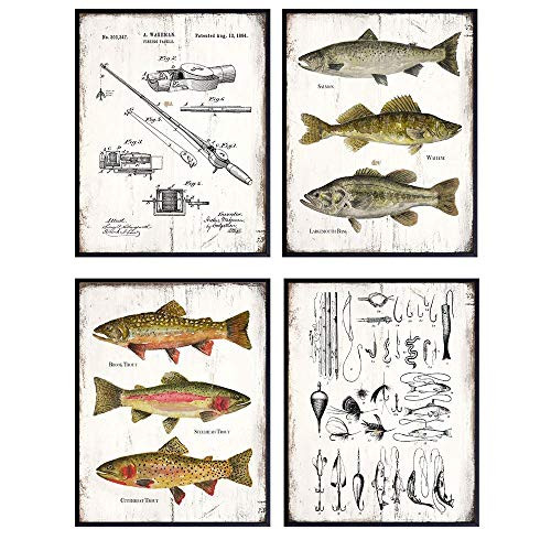 Fishing Accessories Patent Print, Rod, Reel, Lures Wall Art Set - Lake or Mountain House Decor fo... | Amazon (US)