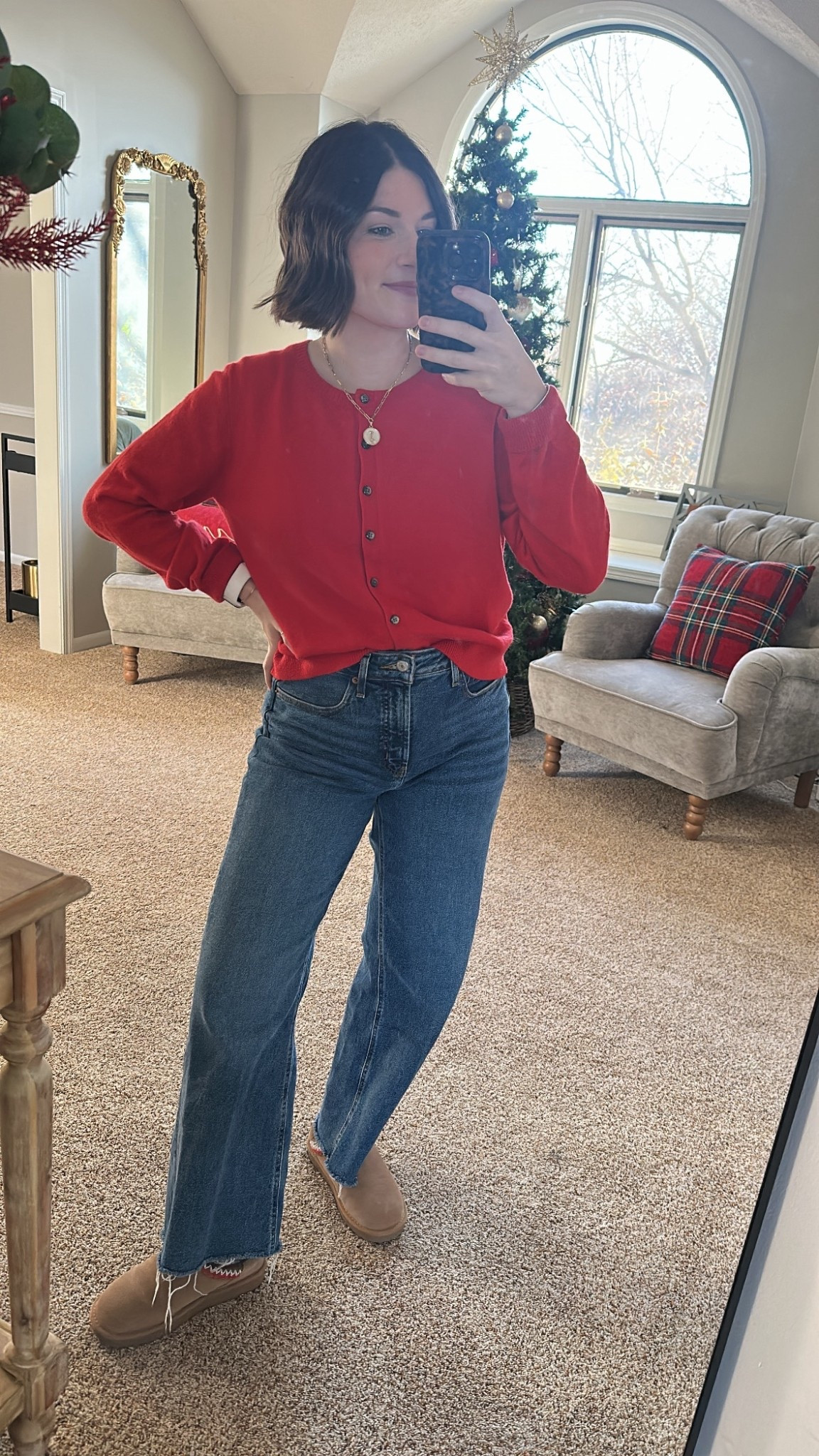 Old navy can do no wrong! The softest cropped cardigan - sold out in the red! I also have in black. 

The perfect wide-leg jeans, I cut the hem off of mine. 

#LTKFindsUnder50 #LTKSaleAlert #LTKSeasonal