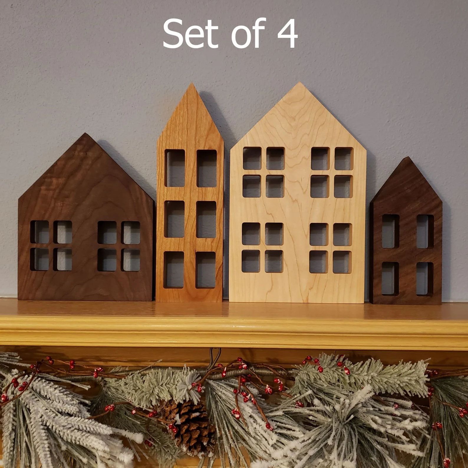 Natural Wood House Christmas Village Decor Set Minimalist - Etsy | Etsy (US)