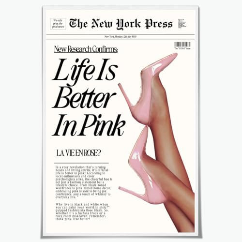 Trendy Baby Pink Poster 70s Canvas Prints The New York Press Wall Art Life Is Better in Pink Hot ... | Amazon (US)