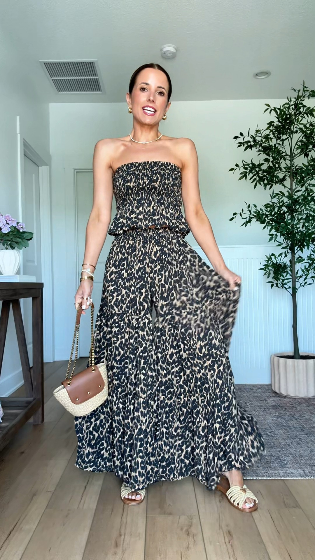 New Aerie matching wide leg pant set - XS in top and XS short in pants. Summer outfit. Beach vacation. Resort wear. Resort outfit. Swimsuit coverup. Prada raffia slides. YSL raffia bag. Festival outfit. Concert outfit. 

#LTKxAerie #LTKFestival #LTKTravel