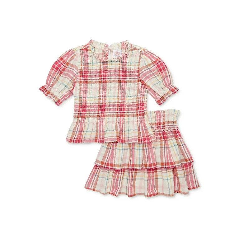 Wonder Nation Baby and Toddler Girl Short Sleeve Top and Skirt, 2-Piece Outfit Set, 12 Months-5T | Walmart (US)