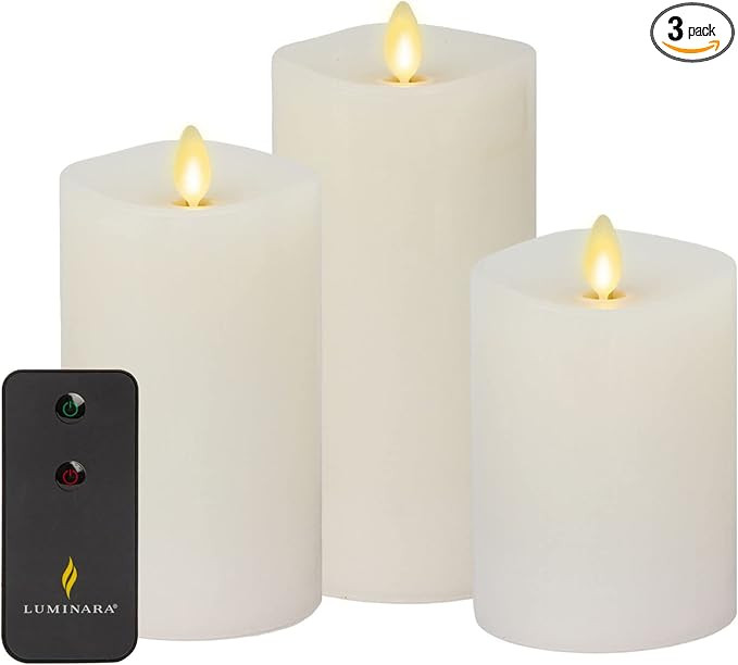 Luminara Realistic Artificial Moving Flame Pillar Candles - Set of 3 - Melted Top Edge, LED Batte... | Amazon (US)