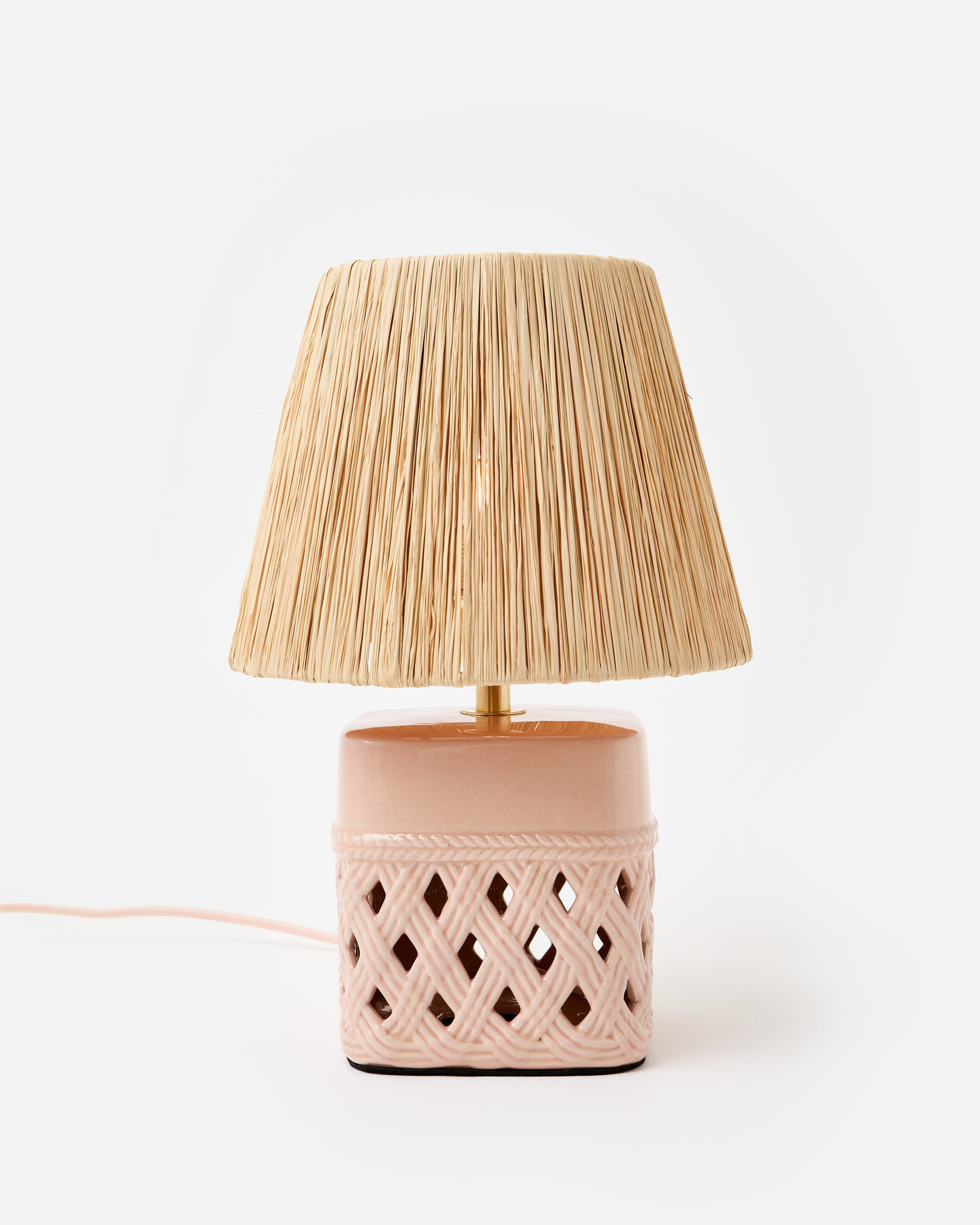 Savina Pink Ceramic Raffia Desk & Table Lamp | Oliver Bonas (Global)