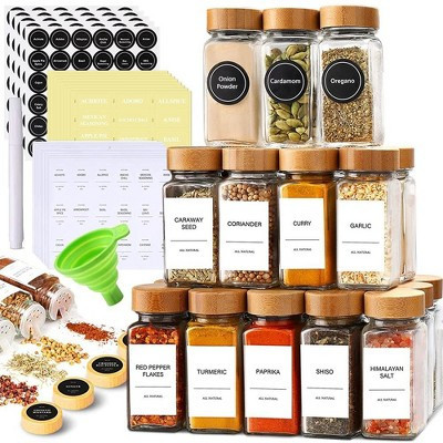 Le'raze 24 Glass Spice Jars with Label Set Bamboo Shaker Lids & Funnel, Kitchen Airtight Storage Jars with Lid, Spices & Seasonings Container Set | Target