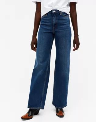 Monki Yoko organic cotton wide leg jeans in classic blue | ASOS (Global)