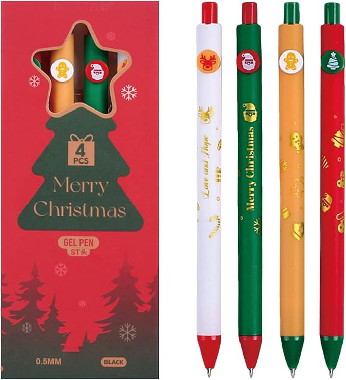 4 Pcs Cute Gel Ink Pens Christmas Retractable Pens Cartoon Xmas Pen 0.5mm Smooth Writing Pen for ... | Amazon (US)