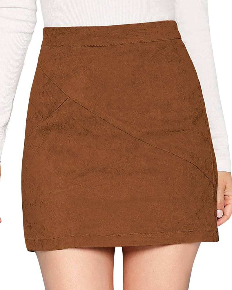 MANGOPOP Women's Basic Faux Suede High Waist A-line Mini Pencil Bodycon Skirt | Amazon (US)