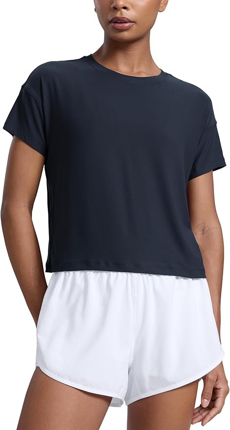 CRZ YOGA Cloudweight High Neck Workout Tops for Women Basic Athletic Lightweight Short Sleeve Shi... | Amazon (US)