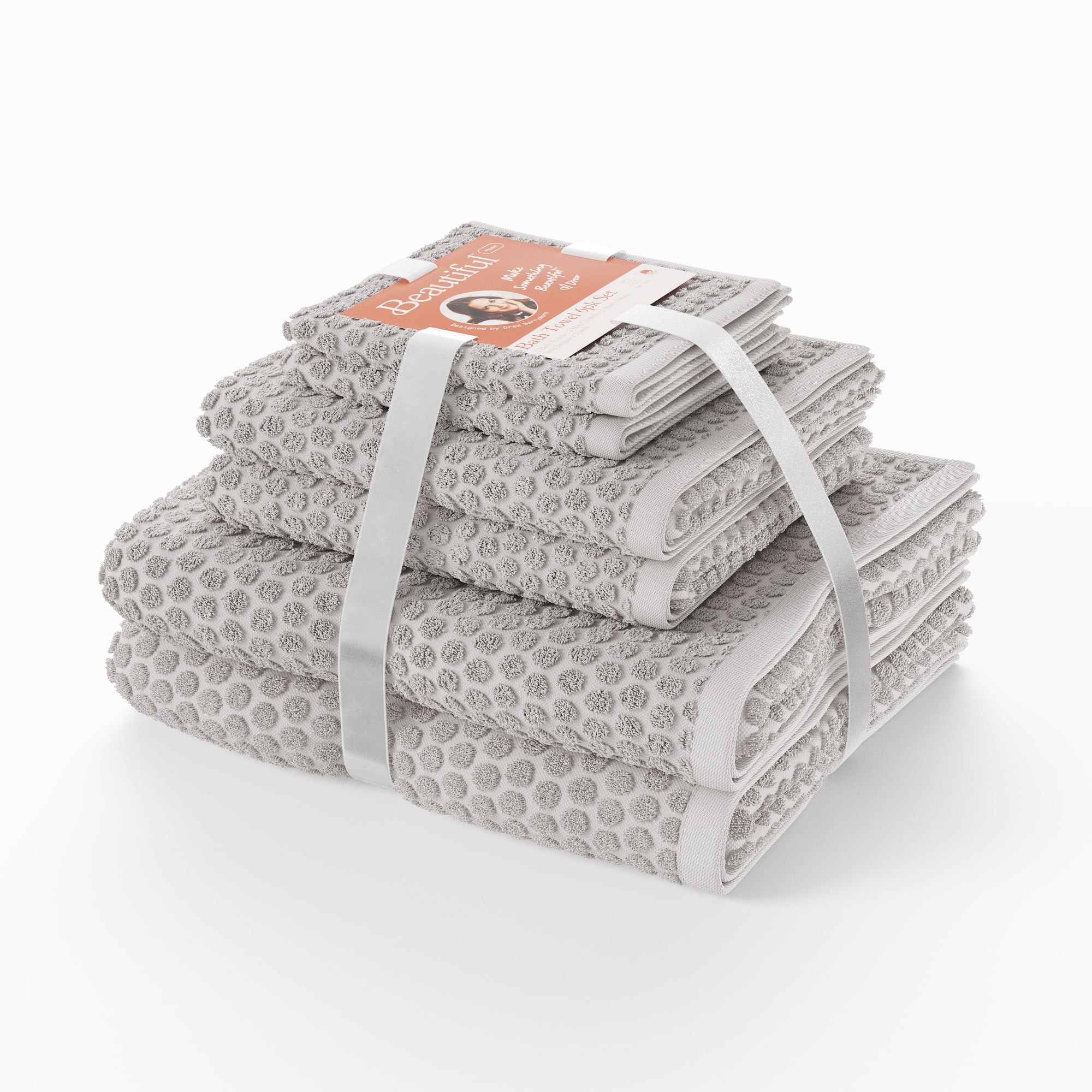Beautiful Dot Textured 6pk Towel Set, 2 Bath, 2 Hand, 2 Wash - Porcini Taupe by Drew Barrymore | Walmart (US)