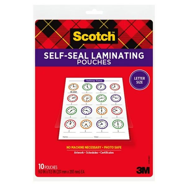 Scotch Self-Seal Laminating Pouches, 10 count, 8.5" x 11", 3 mil Thick | Walmart (US)