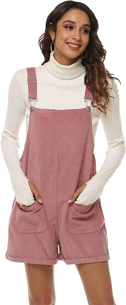 Himosyber Womens Corduroy Short Overall Cotton Adjustable Straps Cute Rompers Casual Shotalls | Amazon (US)