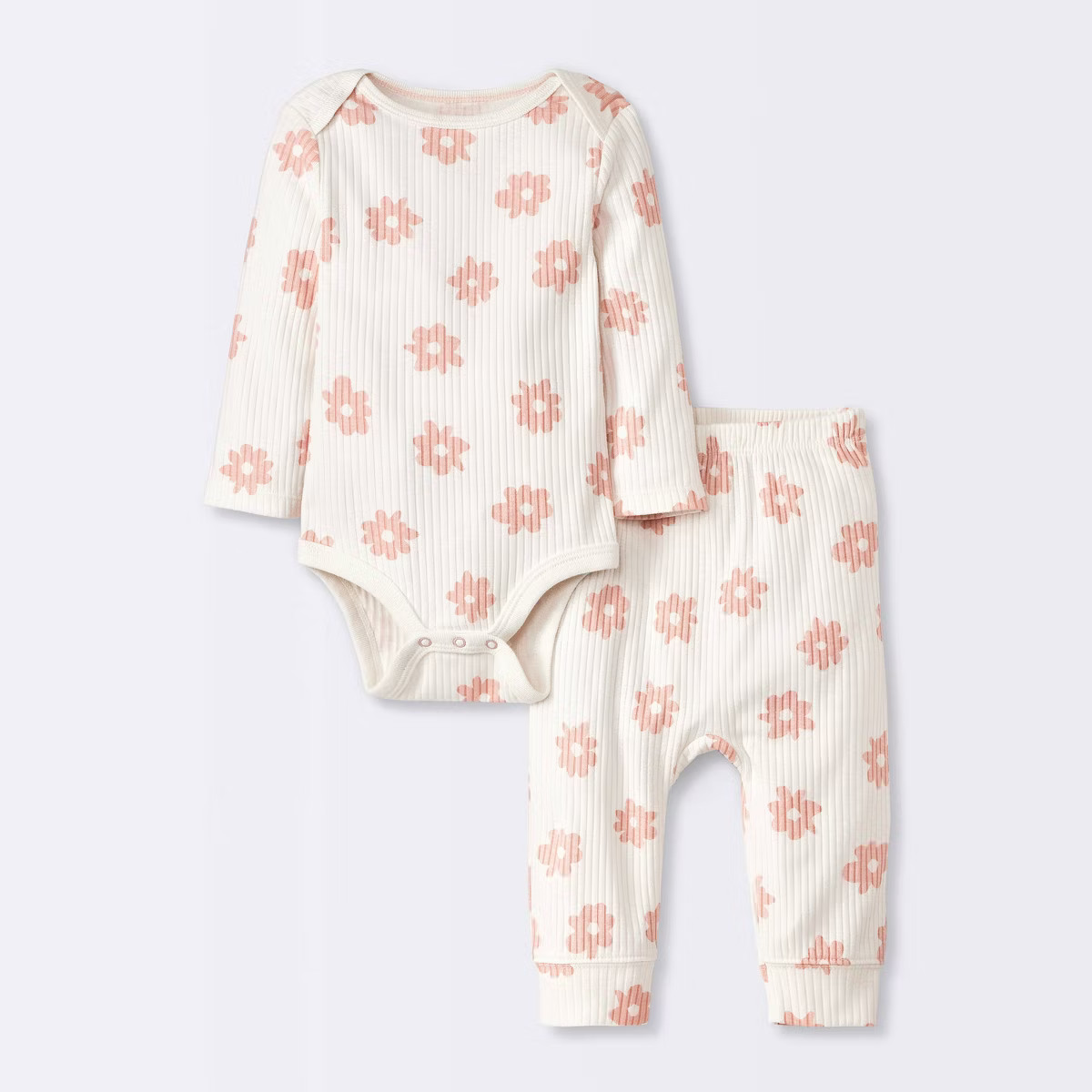 Baby 2pc Floral Wide Ribbed Top & Bottom Set - Cloud Island™ Cream | Target