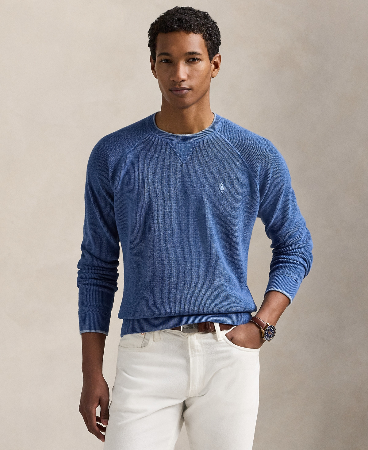 Polo Ralph Lauren Men's Textured Cotton Sweater - Tide Pool Blue Combo | Macy's