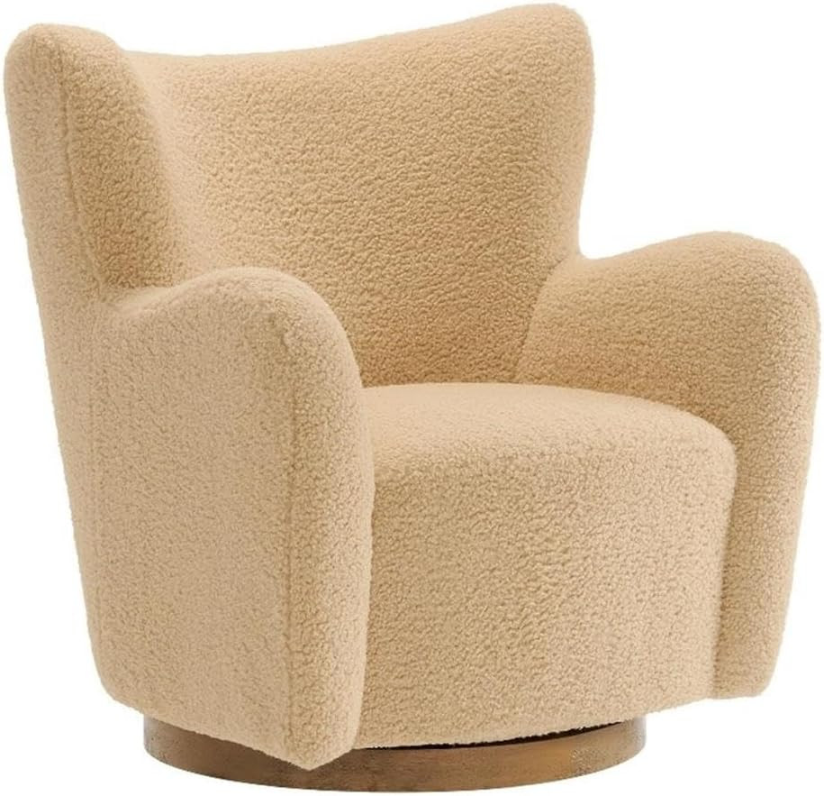 Modway Montrose Swivel Wingback Accent Chair in Ivory Walnut Sherpa Teddy Fabric – Modern Furry... | Amazon (US)