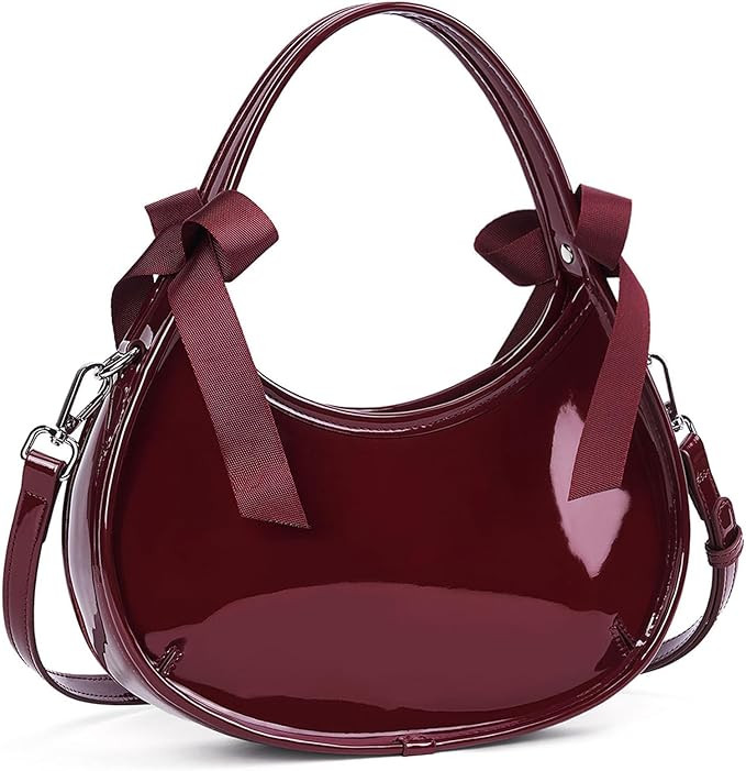 Burgundy Purse for Women Small Patent Leather Purse Y2k Shoulder Crossbody Bag Bow Tie Clutch Tot... | Amazon (US)