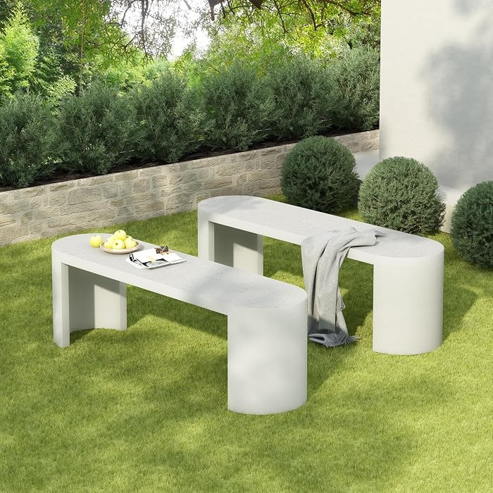 Christopher Knight Home Vex Set of 2 Concrete Outdoor Bench with Modern White Terrazzo Effect, Ou... | Amazon (US)