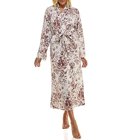 MASONgrey Long Sleeve Tie Front Knit Toile Print Long Kimono Robe - M | Dillard's