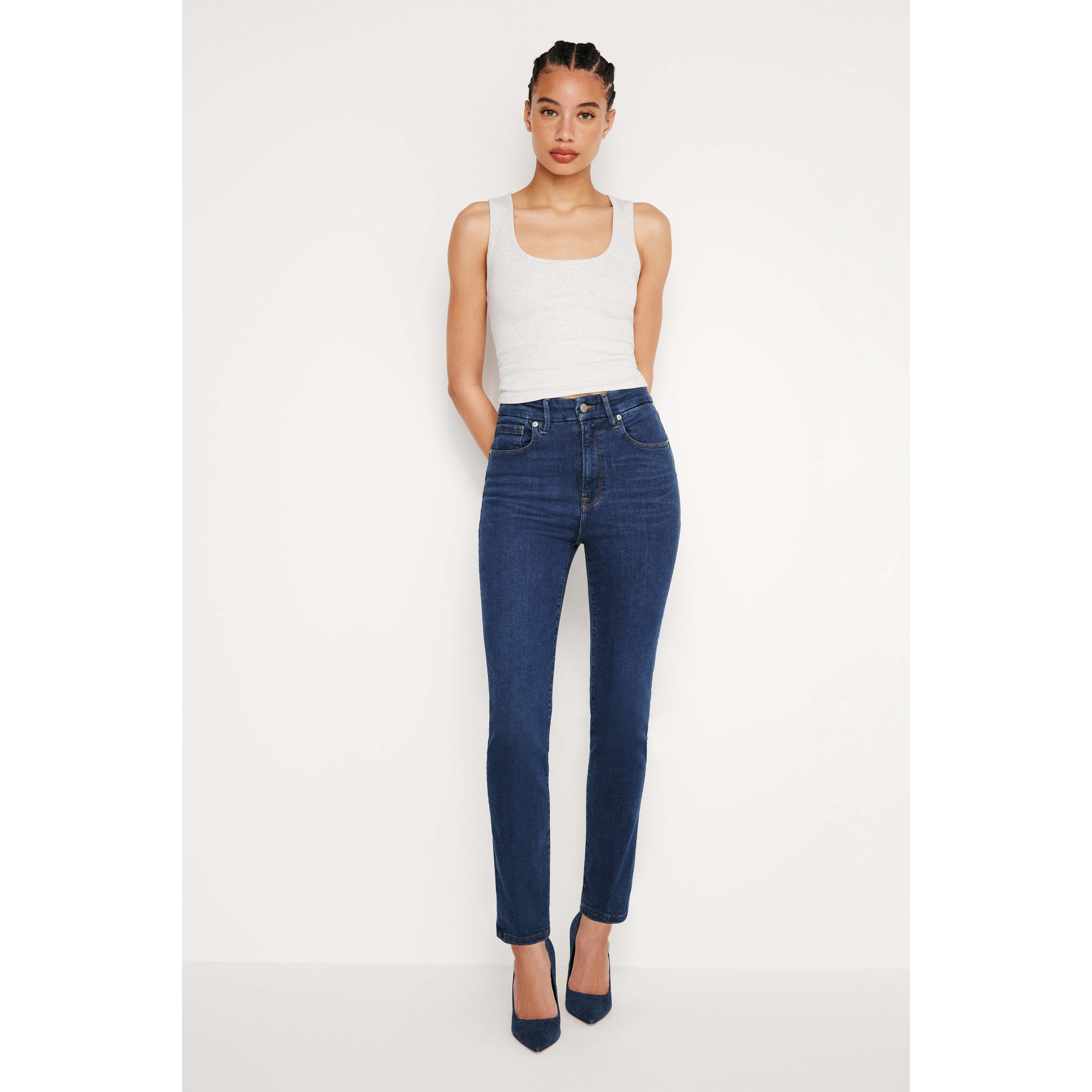 Women's Always Fits Good Classic Slim Straight Jeans | Blue, Size 14-18 Plus | Good American by KhloÃ© Kardashian | Good American