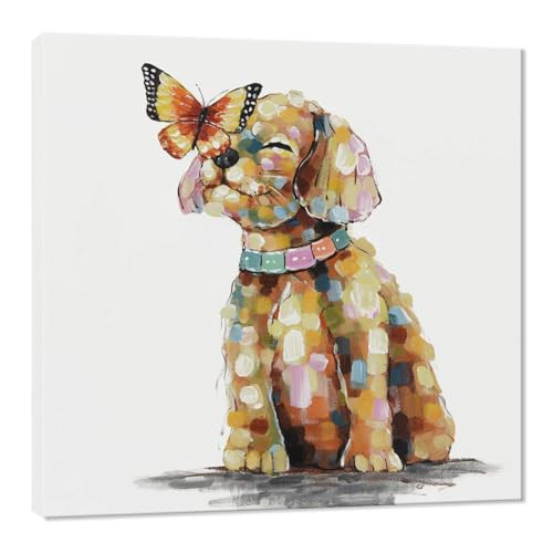 SEVEN WALL ARTS Dog Canvas Wall Art Colorful Animal Picture Pet Puppy Butterfly Alighted on Dog Paintings Modern Framed Artwork for Bedroom Nursery Kids Room Office Home Decor 24"x24" | Amazon (US)