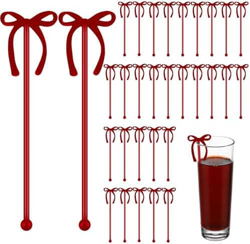 30 Pcs 6 Inch Bow Drink Stirrers, Bow Stir Sticks Coffee Stirrers Reusable Plastic Swizzle Sticks... | Amazon (US)