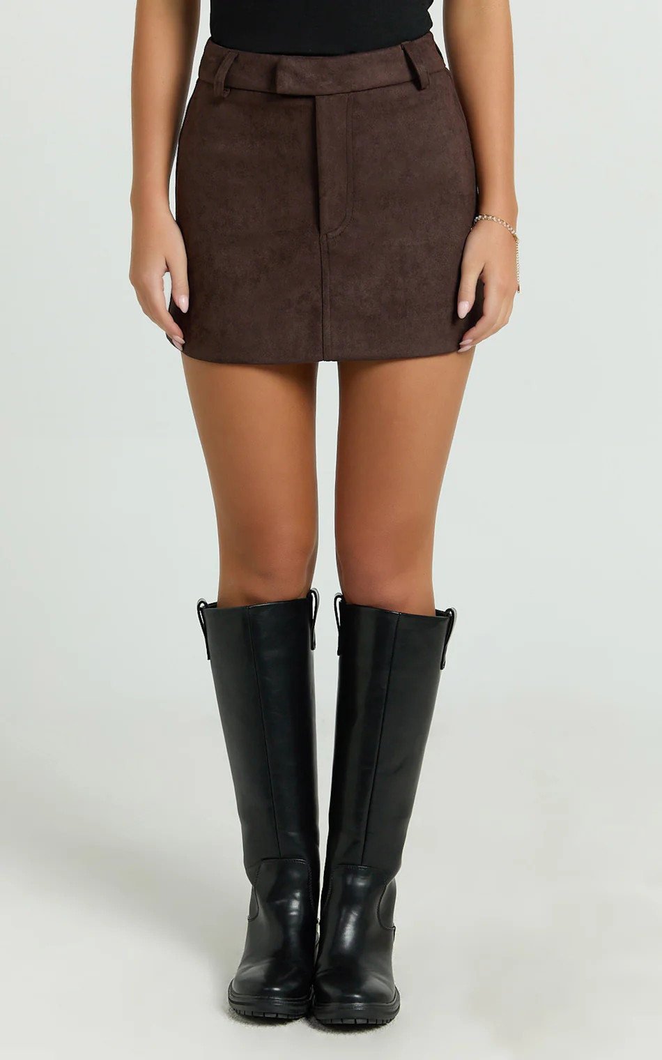 Priscilla Mini Skirt - Mid Waist Faux Suede Skirt in Dark Chocolate | Showpo (US, UK & Europe)
