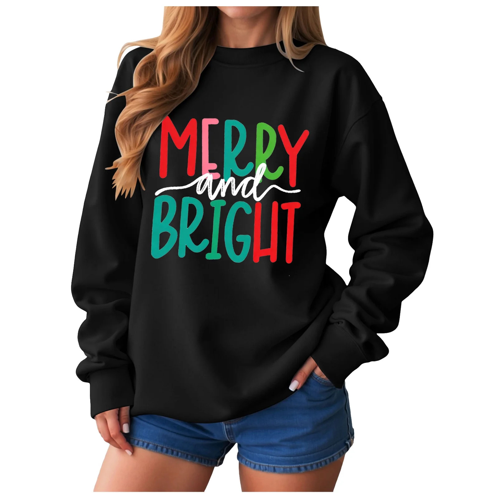 adviicd Christmas Sweatshirt for Women Merry and Bright Sweaters Crewneck Fashion Winter Pullover... | Walmart (US)