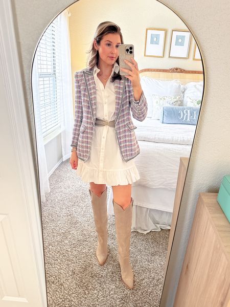 OOTD for church today! Wearing an XXS in dress and 4 in blazer. Belt is old H&M!

Church outfit // spring outfit 

#LTKSeasonal #LTKstyletip