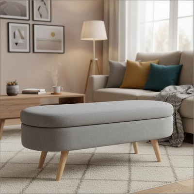 Stylish Ottoman Oval Storage Bench with Rubber Wood Legs, Gray Upholstered Seat, Perfect for Living Room, Bedroom, Multi-functional & Space-Saving | Target