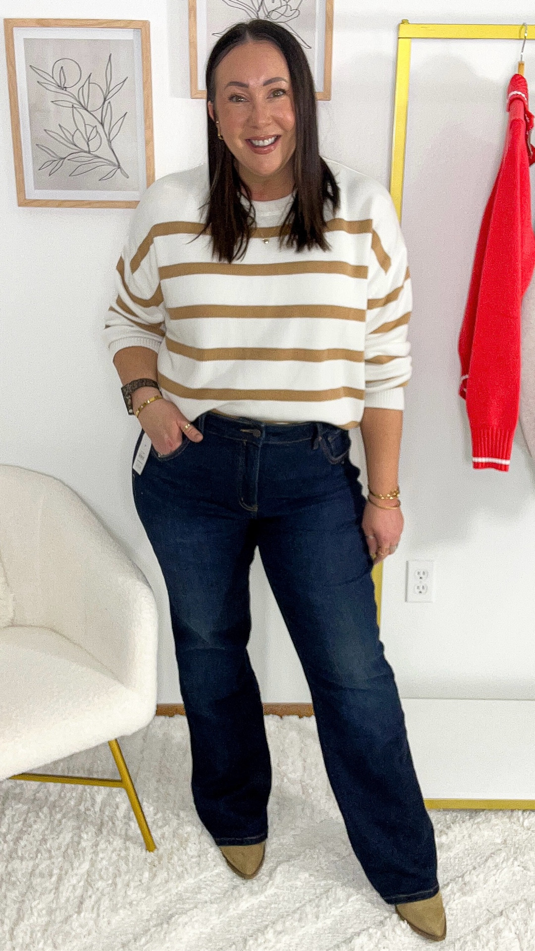 These new crewneck sweaters!  Oh my goodness!  So good! XL for a looser fit! Size 16 full length bootcut jeans. Love this darker wash! 

#LTKOver40 #LTKFindsUnder50 #LTKPlusSize