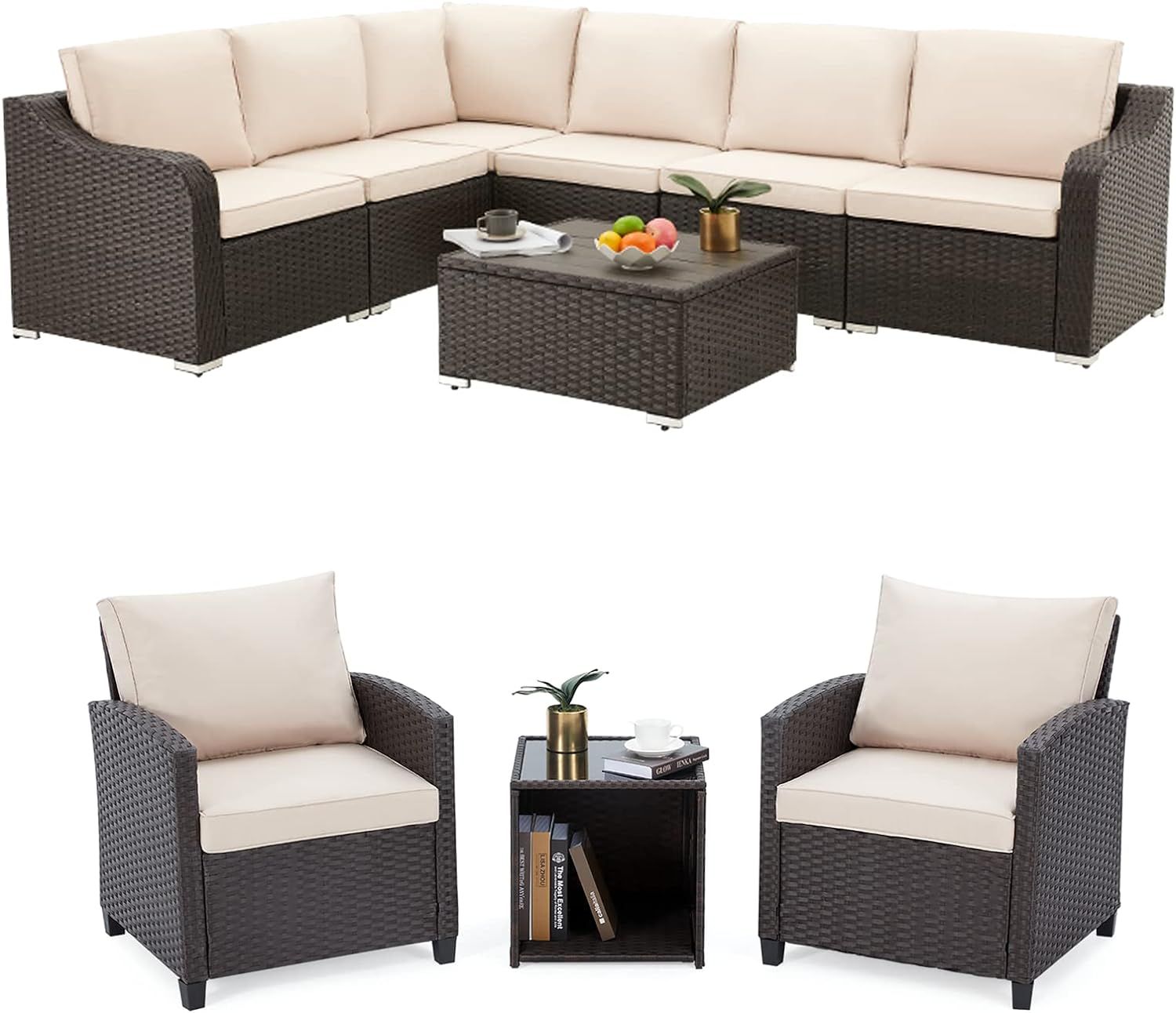 10-Pieces Patio Furniture Sets Rattan Wicker Outdoor Sectional Furniture Set Conversation Sofa Se... | Amazon (US)