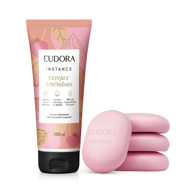 Combo Instance Cereja e Amêndoas: Sabonete em Barra 4x80g + Loção Corporal 180ml | Eudora | Eudora (BR)