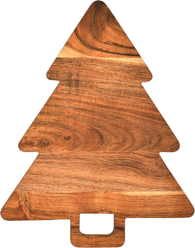 Christmas Tree Shaped Wood Cutting Board for kitchen, Christmas Tree Wooden Serving Tray with Han... | Amazon (US)
