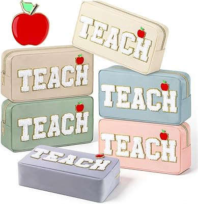 Kacctyen 6 Set Teacher Appreciation Gifts Teach Bag Bulk Chenille Letter Makeup Bag Zipper Cosmet... | Amazon (US)